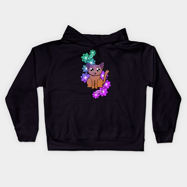 Caturday with flowers Kids Hoodie by Rackham